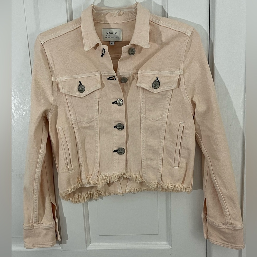 MCGUIRE Marfa Cream Raw Hem Denim Jacket Size XS Streetwear Anthro Revolve